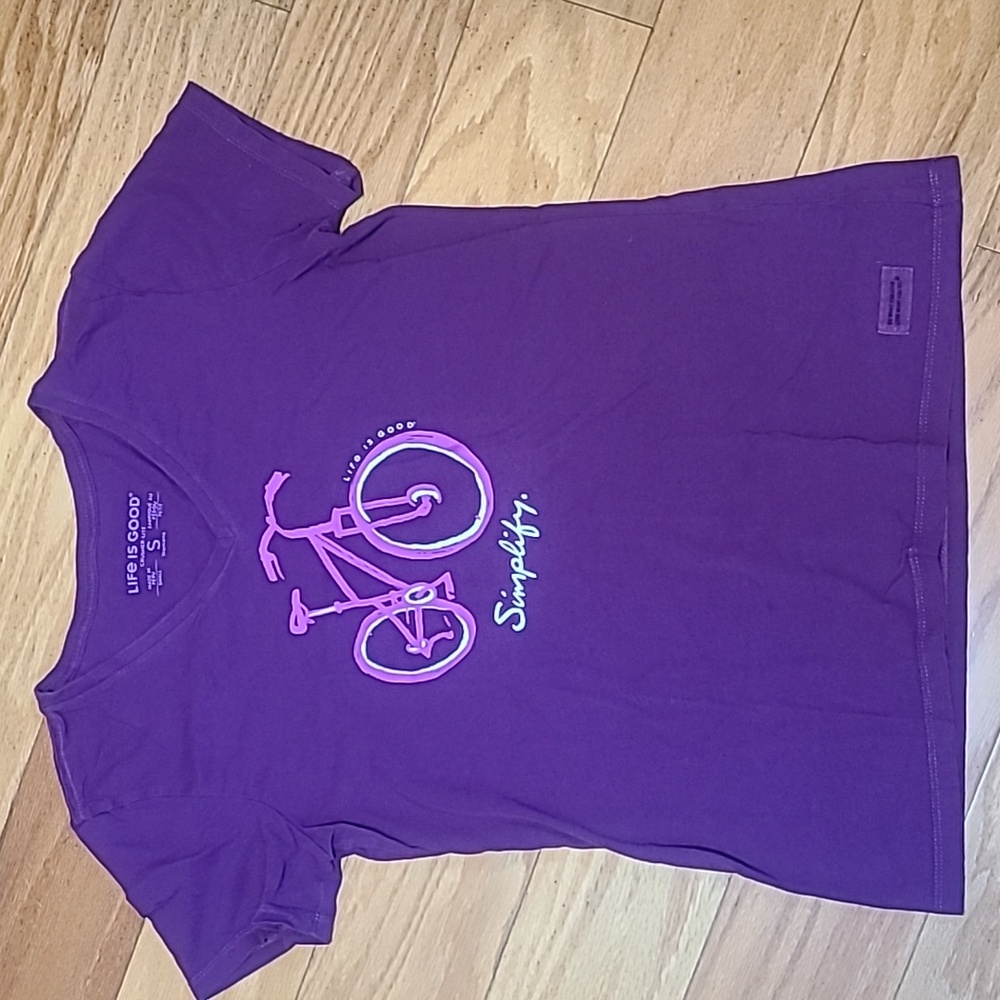 Life is Good Shirt Womens Large Purple Short Sleeve Purple Simplify Bicycle